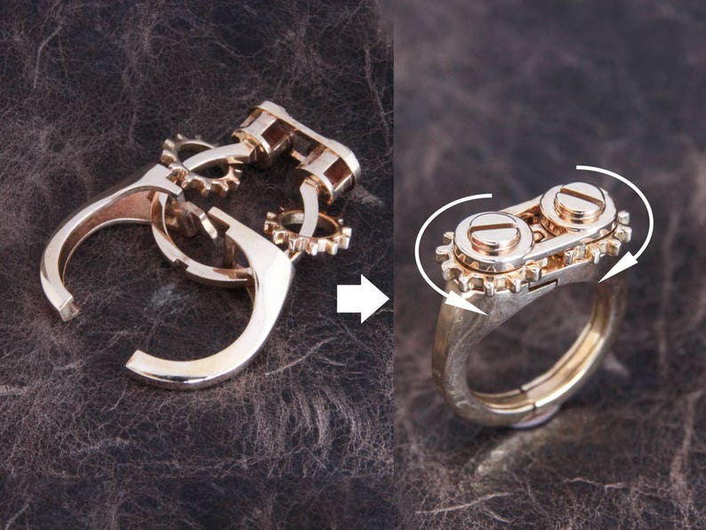 Moving Ring Two Gears Polished Bronze Etsy
