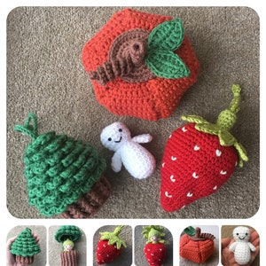 3 PATTERN BUNDLE, Pumpkin, Strawberry & Tree Pocket Pal Crochet Patterns