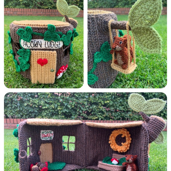 Squirrel & Hollow Log House Crochet Pattern