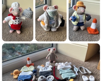 Professions Mousefits, Chef, Doctor & Builder Outfits Crochet Pattern