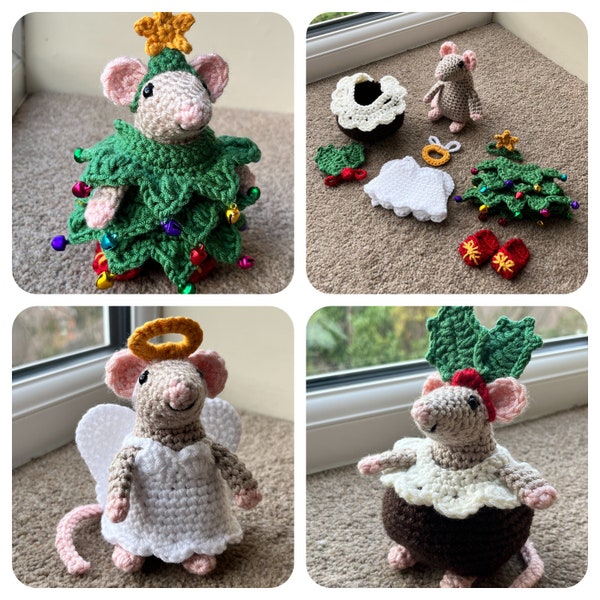 Christmas Mousefits, Tree, Angel & Pudding Outfits Crochet Pattern
