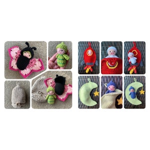 3 PATTERN BUNDLE - Rocket, Moon & Butterfly Pocket Pal Crochet Patterns