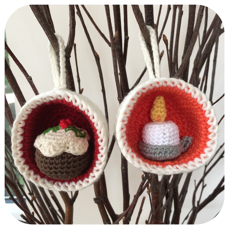 Christmas Bauble Ornaments, Pudding & Candle Crochet Patterns image 1
