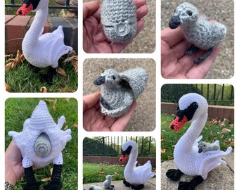 孵化した白鳥と白鳥の雛のかぎ針編みパターン - Etsy 日本
