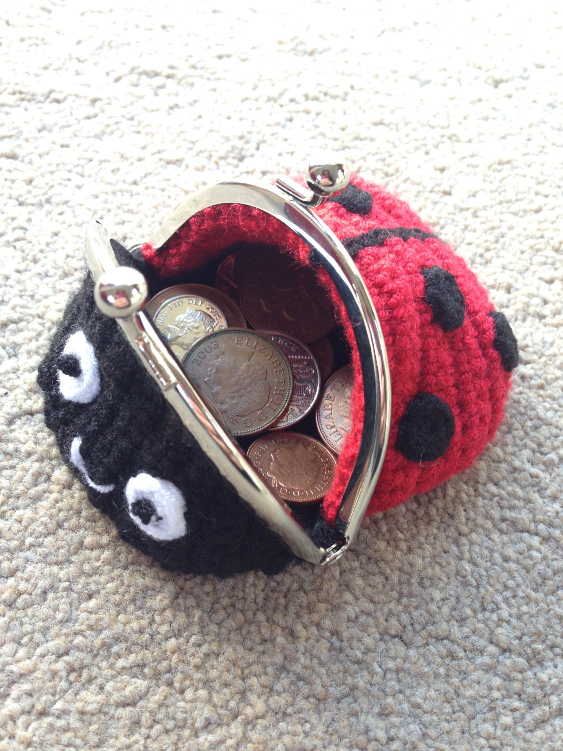 Ladybird Coin Purse Vintage Pouch Buckle Clutch Bag Kiss-Lock Change