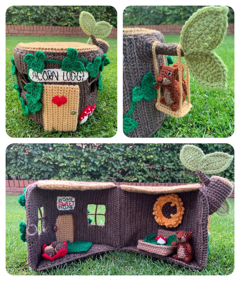 Squirrel & Hollow Log House Crochet Pattern image 1