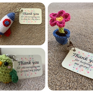 Thank You Teacher: Bird, Rocket & Flower Keychains Crochet Pattern