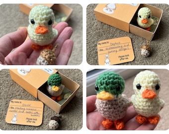 No-sew Matchbox Pet Duck Crochet Pattern, with Printable Box & Name Card