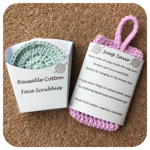 Face Scrubbies & Soap Saver haakpatroon, inclusief sjablonen voor verpakking