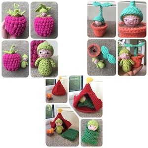 3 PATTERN BUNDLE - Camping, Seedling & Raspberry Pocket Pal Crochet Patterns