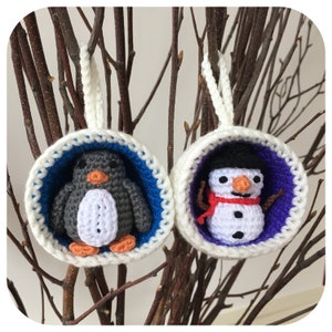 Christmas Bauble Ornaments, Snowman & Penguin Crochet Patterns