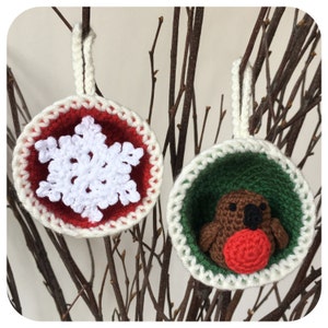 Christmas Bauble Ornaments, Snowflake & Robin Crochet Pattern