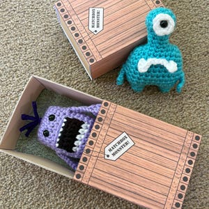 Monstres de boîte d'allumettes sans couture, motif au crochet et modèle de boîte imprimable