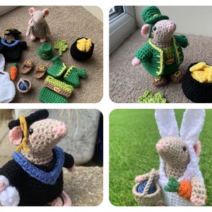 Celebration Mousefits, Graduation, Easter Bunny & Leprechaun Outfits Crochet Pattern