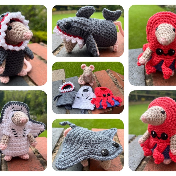 Sea Creature Mousefits, Octopus, Shark & Stingray Costumes Crochet Pattern