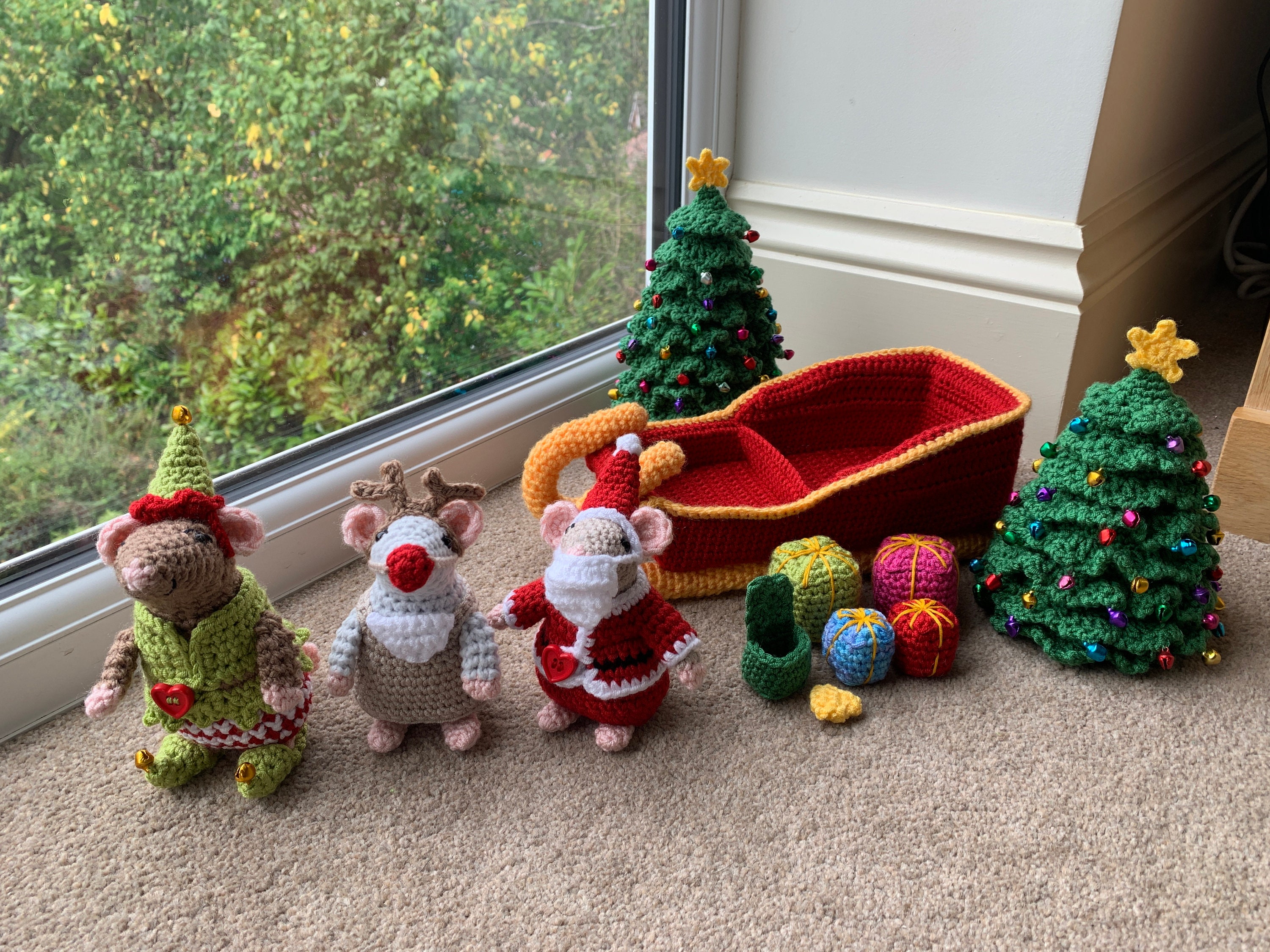 クリスマスのネズミ、ツリー、そりのかぎ針編みパターン - Etsy 日本