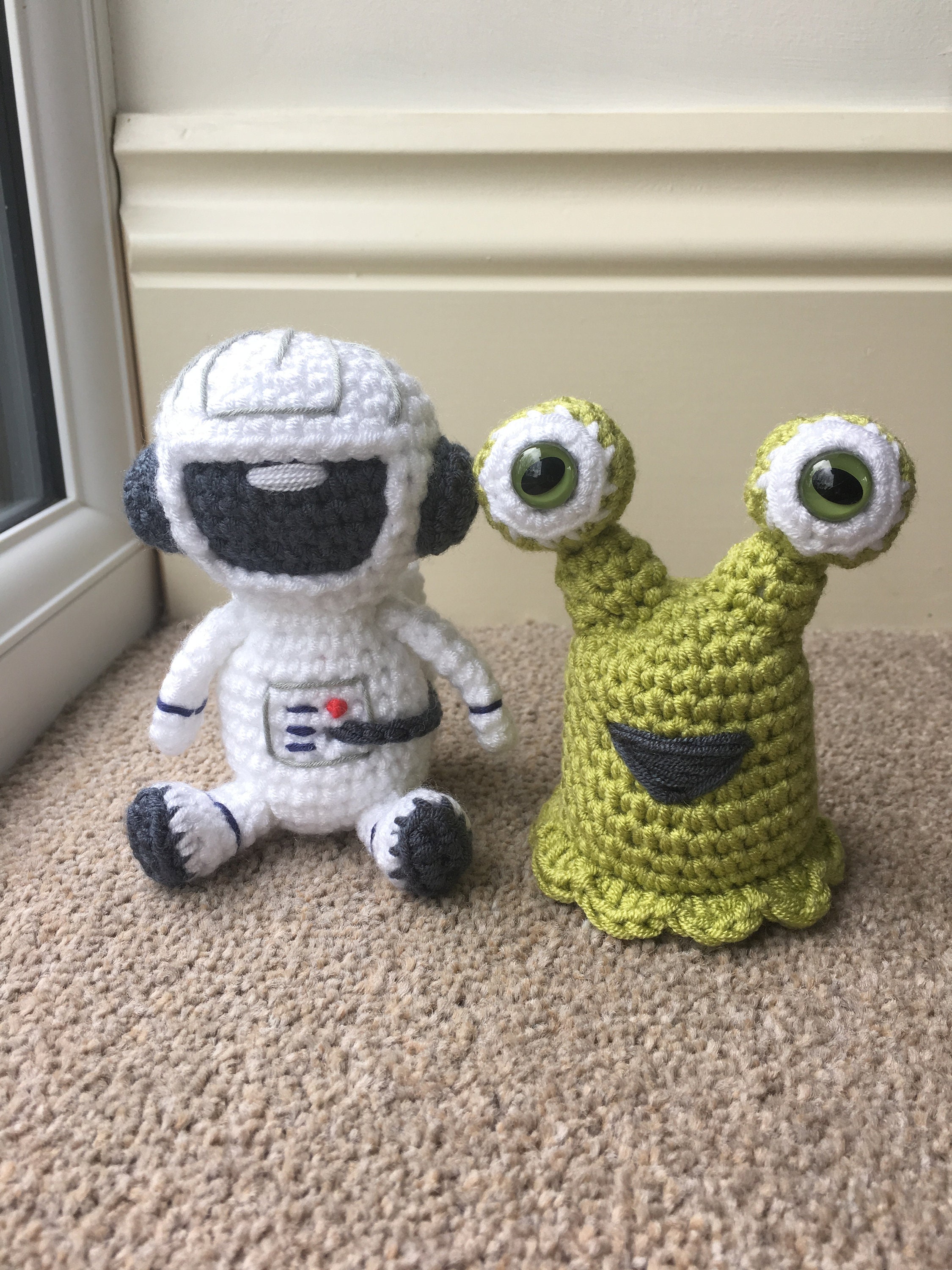 Handmade Crochet Planets, Rocket and Astronaut Toy Set 7pc