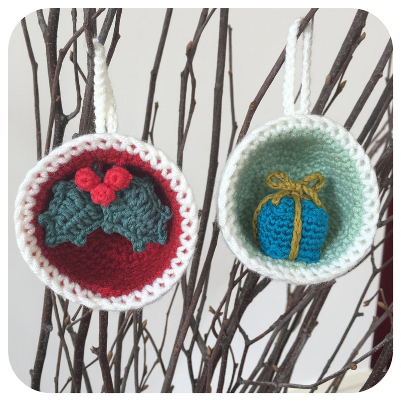 Christmas Bauble Ornaments, Gift & Holly Crochet Pattern image 1