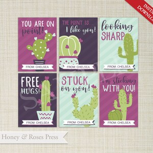 Cartes de Saint Valentin Cactus. Saint Valentin imprimable. Téléchargement instantané
