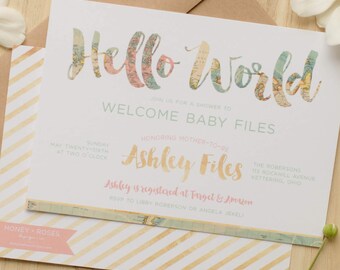 hello world baby shower invitations