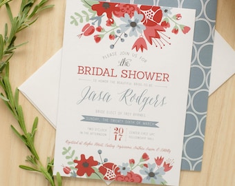 Editable Dusty Blue Floral Bridal Shower Invitation, Instant Download