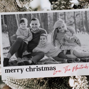 Editable Simple Black and White Retro Grid Christmas Horizontal Photo Card, Merry Christmas, Instant Download