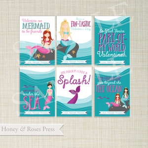 Mermaid Valentine&#39;s Day Cards . Under the Sea Valentines . Kids Valentines Cards. Printable Valentines . Instant Download