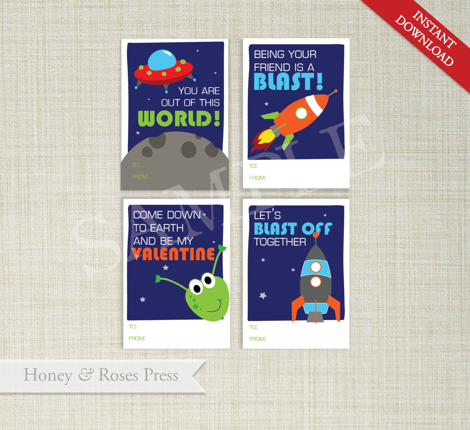 Printable Space Valentine's Day Cards . Kids Valentines | Etsy
