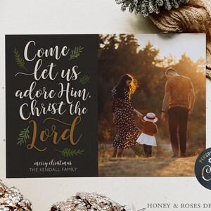 Editable Oh Come let us Adore Him Song, Christian Christmas Hymn Photo Card, Instant Download