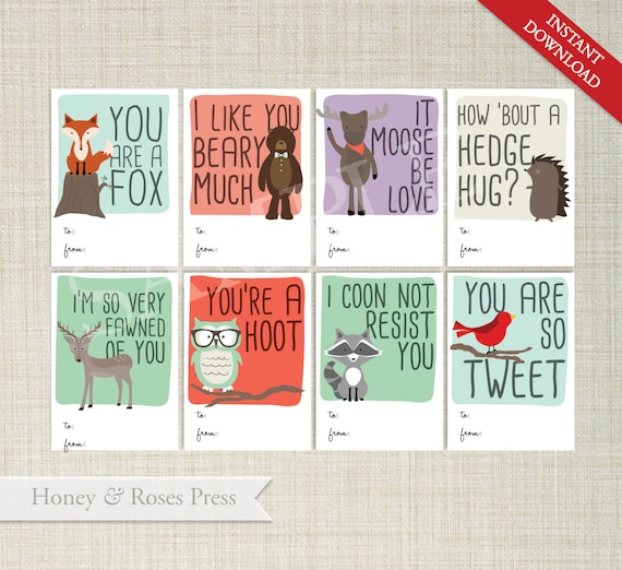 Printable Woodland Valentine's Day Cards . Kids Valentines