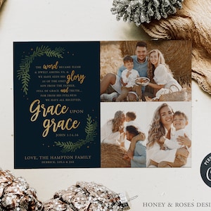 Bearbeitbar Das Wort wurde Fleisch, John 1, Christian Christmas Photo Card, Instant Download