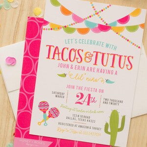 tacos and tutus baby shower invitations
