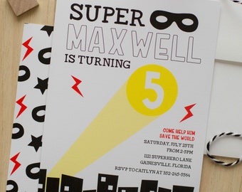 Editable Modern Superhero Birthday Invitation, Instant Download