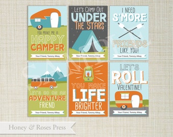 Camping Valentine's Day Cards . Camper Valentines . Kids Valentines Cards. Boy Scouts Printable Valentines . Instant Download