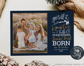 Editable Go Tell it on the Mountain Christian Hymn Christmas Photo Card, Instant Download