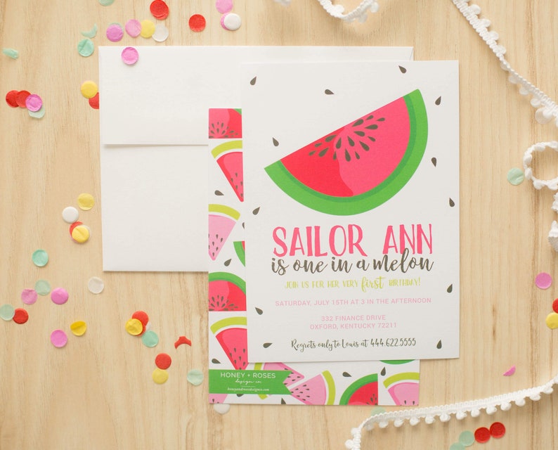 Editable One in a Melon Watermelon Birthday Invitation, Instant ...