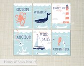Nautical Valentine's Day Cards . Under the Sea Valentines . Kids Valentines Cards. Printable Valentines . Instant Download