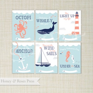 Nautical Valentine&#39;s Day Cards . Under the Sea Valentines . Kids Valentines Cards. Printable Valentines . Instant Download