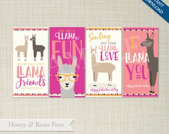Printable Llama Valentine's Day Cards . Kids Valentines Cards . Children's Llama Classroom Valentines  .  Instant Download