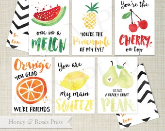 Printable Fruit Valentine's Day Cards  .  Kids Valentines Cards  .  Children's Classroom Valentines  .  Instant Download  .