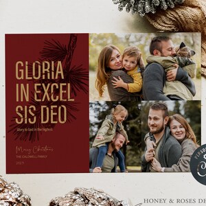 Edytowalna Gloria in Excelsis Deo, Chwała Bogu w Najwyższej Chrześcijańskiej Piosence, Kartka świąteczna ze zdjęciem, Natychmiastowe pobranie