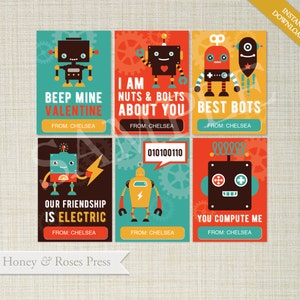 Cartes de Saint Valentin Robot. Classe Saint Valentin. Cartes de Saint Valentin pour enfants. Saint Valentin imprimable. Téléchargement instantané