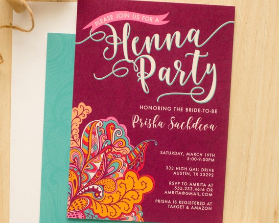 Editable Henna or Mehndi Party Bridal Shower Invitation, Instant Download