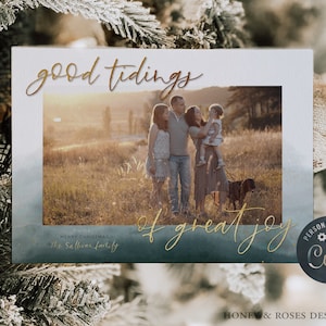 Editable Luke 2 Good Tidings of Great Joy Christian Christmas Verse Photo Card, Instant Download