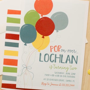 Editable Pop on Over Balloon Birthday Invitation, Instant Download