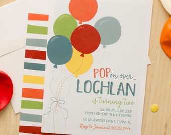 Editable Pop on Over Balloon Birthday Invitation, Instant Download