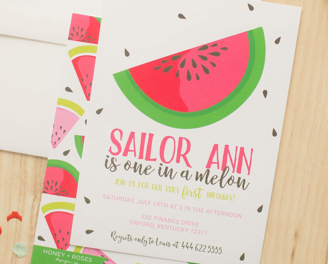 Editable One in a Melon Watermelon Birthday Invitation, Instant ...