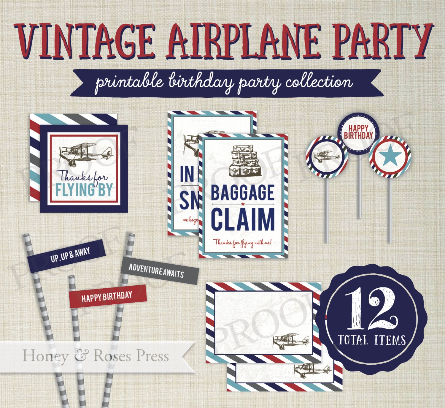 Vintage Airplane Party Package . Plane Party Decor . Airplane