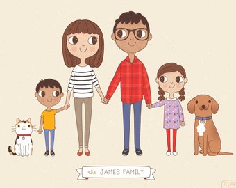 Custom Family Portrait Illustration, Personalised Digital Print, Gift Idea