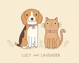 Custom Pet Portrait Illustration, Digital Print 8x10 or A4, Gift Idea, Dog, Cat